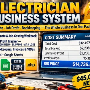 Electrician Business System Spreadsheet MEGA Bundle | Estimate Job Costing Bookkeeping Invoice Excel Google Sheets
