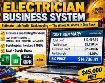 Electrician Business System Spreadsheet MEGA Bundle | Estimate Job Costing Bookkeeping Invoice Excel Google Sheets
