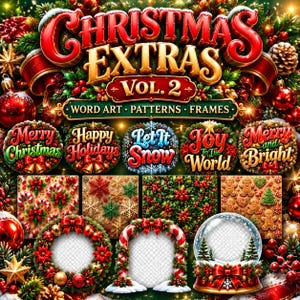 Christmas Word Art Patterns Frames Vol. 2 Extras | 12 Transparent PNG | Merry Christmas, Let It Snow | Commercial Use image 1