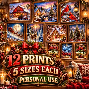 Christmas Wall Art Prints Vol. 2 | 12 Prints in 5 Sizes Each | Cozy Village, Cardinals, Gingerbread | Personal Use image 8