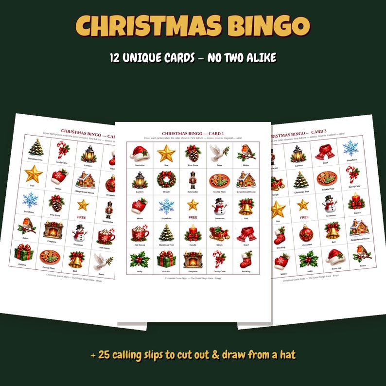 Printable Christmas Games Bundle | Christmas Board Game, Bingo & Trivia | Print and Play Family Game Night | Letter + A4 | Instant Download image 3