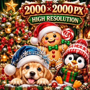 Paquete de imágenes prediseñadas navideñas Vol. 2 Parte 1 / 15 PNG transparentes / Papá Noel asomándose, muñeco de nieve, cachorro, gatito / Uso comercial imagen 4