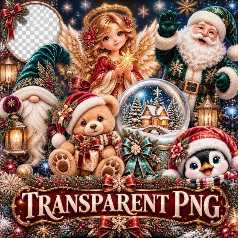 Christmas Clipart Bundle Vol. 2 Part 2 | 15 Transparent PNG | Angel, Gnome, Wreath, Snow Globe, Sleigh | Commercial Use image 3