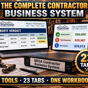 Contractor Business System Spreadsheet Bundle | Estimate Job Costing Bookkeeping 1099 Quote Excel 23 Tabs
