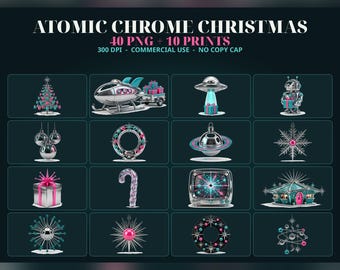 40 Atomic Christmas Clipart Bundle, Christmas PNG Bundle, Mid Century Christmas, Retro Christmas, Sublimation Designs, Mirror Ball 300 DPI