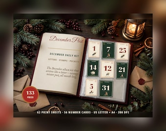 December Post Christmas Junk Journal Kit, December Daily Numbers, Vintage Christmas Ephemera, Fussy Cuts, 133 Pieces 8.5x11 Printable