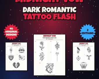 40 Gothic Tattoo Flash Designs | Dark Romantic Blackwork Flash Sheets + Linework Tattoo Stencil Files, Printable Tattoo Designs Bundle