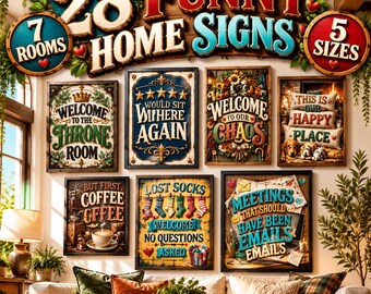 Funny Home Sign Bundle | 28 PRINTABLES | Whole House Wall Art Set | Bathroom Laundry Kitchen Coffee Living Room Gym Decor | Digital Download