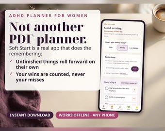 ADHD Planner for Women — Daily Focus App, No GoodNotes Needed | Undated Brain Dump, Mental Load & Cycle-Aware Planner for Adults