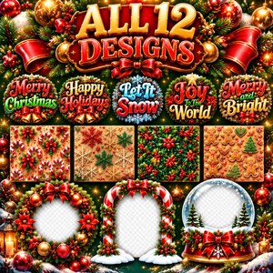 Christmas Word Art Patterns Frames Vol. 2 Extras | 12 Transparent PNG | Merry Christmas, Let It Snow | Commercial Use image 2