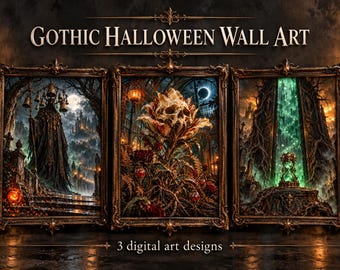 Midnight Reliquary Gothic Halloween Mini Prints Set of 3, Dark Academia Wall Art, Haunted Greenhouse Graveyard, Spooky Gallery Wall Decor