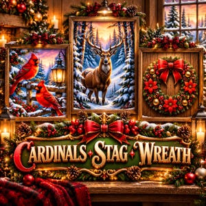 Christmas Wall Art Prints Vol. 2 | 12 Prints in 5 Sizes Each | Cozy Village, Cardinals, Gingerbread | Personal Use image 5