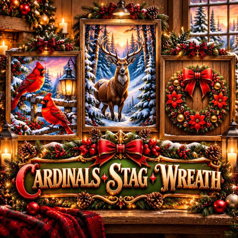 Christmas Wall Art Prints Vol. 2 | 12 Prints in 5 Sizes Each | Cozy Village, Cardinals, Gingerbread | Personal Use image 5