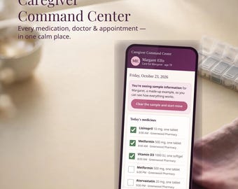 Caregiver Planner for Aging Parents, Care Organizer App, Medication Tracker, Appointment Log, Doctor Directory, Care Binder, Care Journal