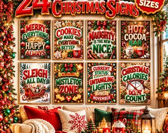 Funny Christmas Wall Art | Set of 24 CHRISTMAS PRINTABLES | Holiday Decor | Christmas Gallery Wall Set | Christmas Signs | Digital Download