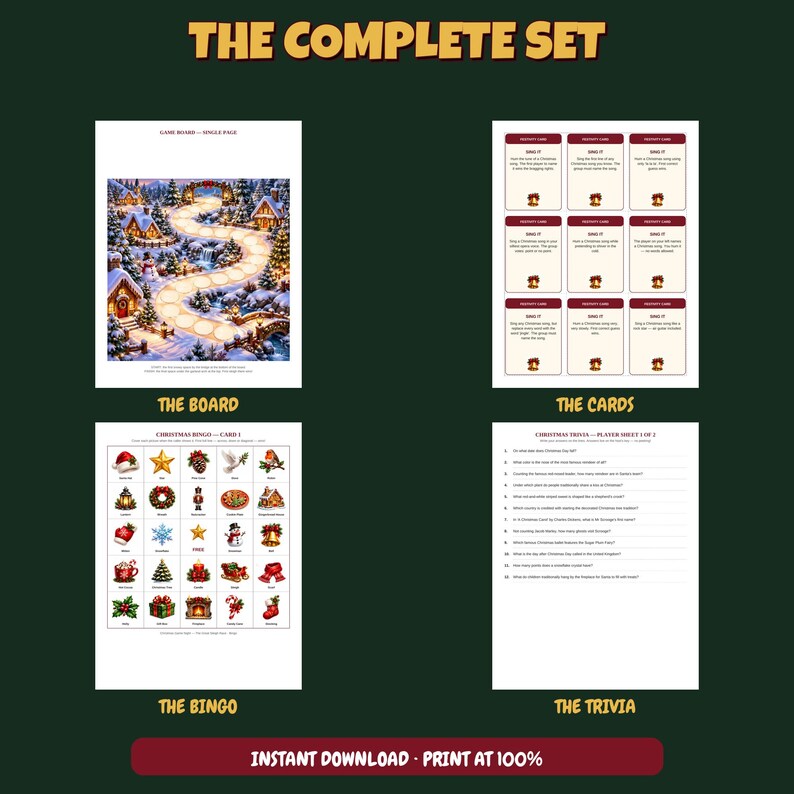 Printable Christmas Games Bundle | Christmas Board Game, Bingo & Trivia | Print and Play Family Game Night | Letter + A4 | Instant Download image 10