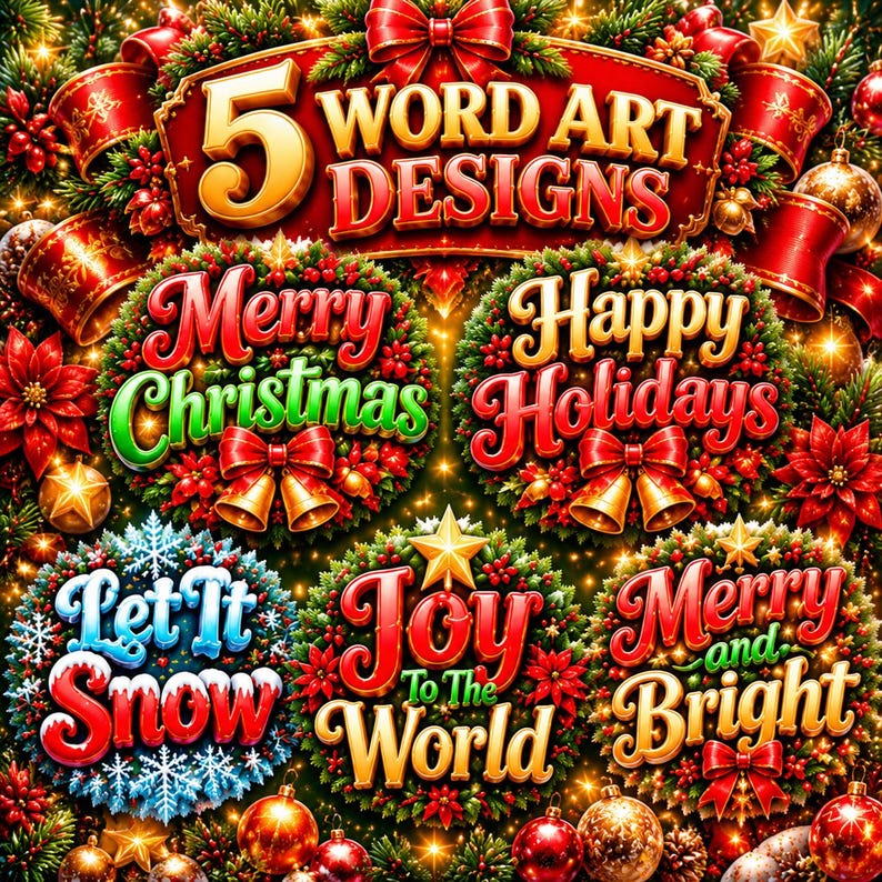 Christmas Word Art Patterns Frames Vol. 2 Extras | 12 Transparent PNG | Merry Christmas, Let It Snow | Commercial Use image 3