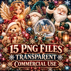 Christmas Clipart Bundle Vol. 2 Part 2 | 15 Transparent PNG | Angel, Gnome, Wreath, Snow Globe, Sleigh | Commercial Use image 8