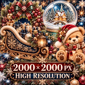 Christmas Clipart Bundle Vol. 2 Part 2 | 15 Transparent PNG | Angel, Gnome, Wreath, Snow Globe, Sleigh | Commercial Use image 4