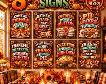 Friendsgiving Decor | Set of 8 PRINTABLES | Funny Thanksgiving Wall Art | Fall Gallery Wall Set | Thanksgiving Signs | Printable Wall Art