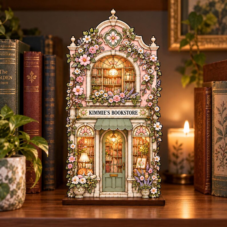 Personalized Vintage Floral Bookshop Book Nook Display, Cottagecore ...