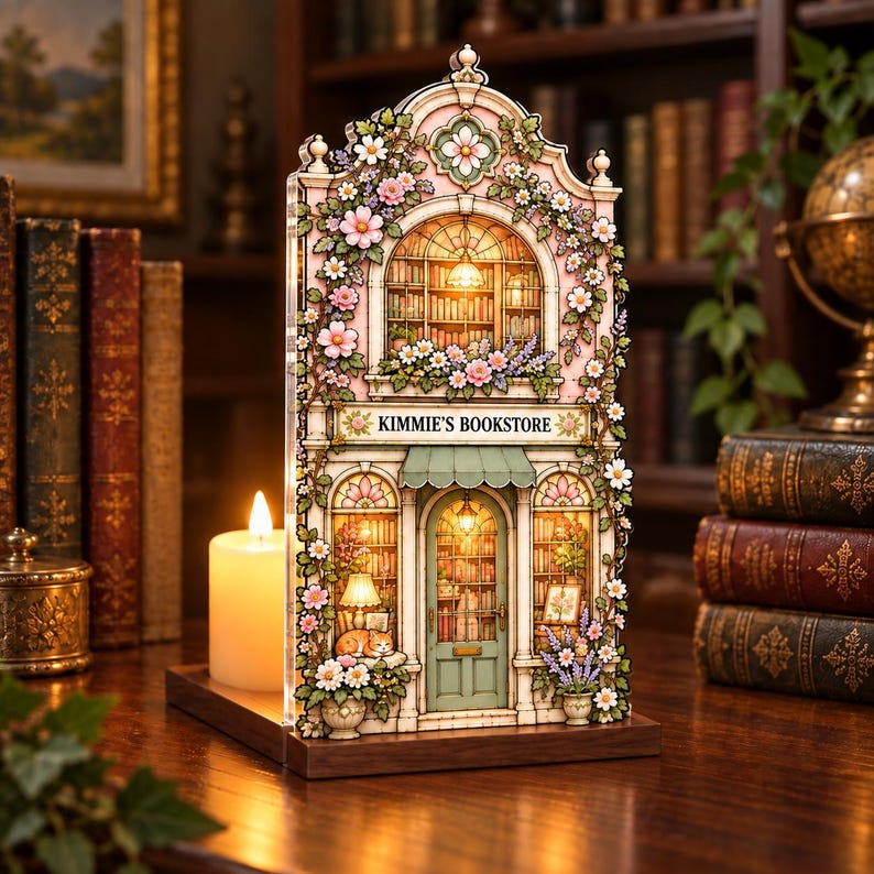 Personalized Vintage Floral Bookshop Book Nook Display, Cottagecore ...