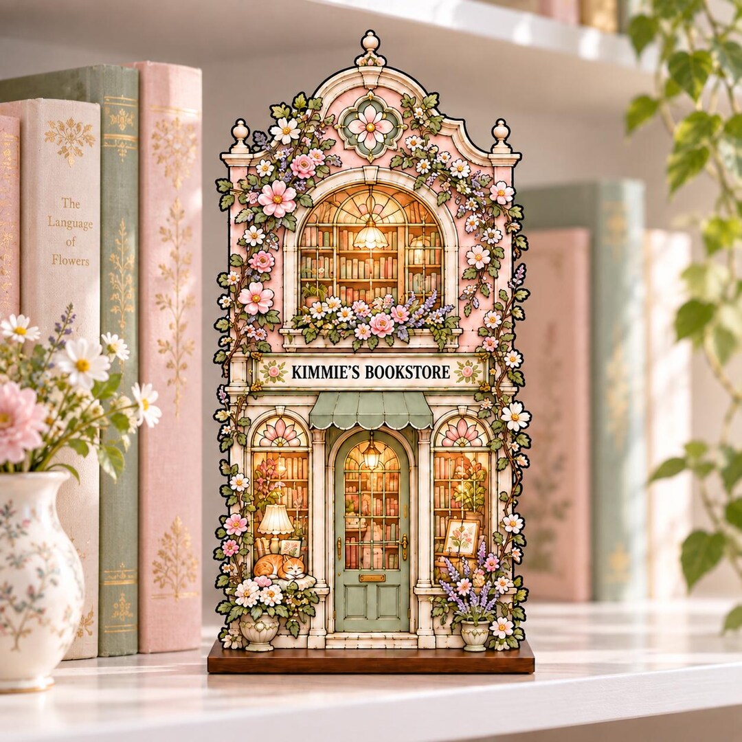 Personalized Vintage Floral Bookshop Book Nook Display, Cottagecore ...