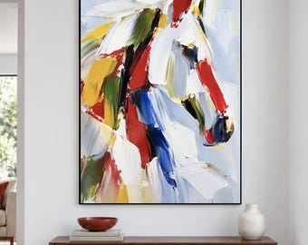 Original Abstract Horse Painting, Colorful Impasto Canvas Art, Modern Textured Wall Decor, Large Oversized Handmade Oil Painting