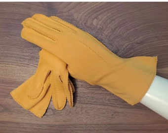 Van Raalte Above Wrist Gloves, 1950s Vintage Butterscotch Gauntlets, Rayon, Size 6 1/2