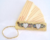 Rhinestone Address Book Keychain Vintage Jeweled Flower Key Chain w Lucite Mother of Pearl Hearts