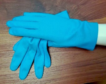 Bright Blue Wrist Gloves, 1950s Vintage Crescendoe Shorties, Nylon, Size 6 1/2