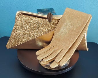Shimmery Gold Dressy Gloves, Vintage 1950s 1960s Evening Mid-Arm Gauntlet Gloves, Glitzy Glittery Lame' Glamour Costume