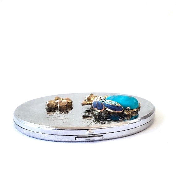 Rhinestone Bumble Bee Compact Mirror, Vintage Dou… - image 4