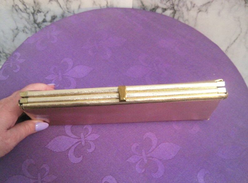 Hide Away Handle After Five * Made in the U.S.A. Vintage 1950s Purse Gold Lame/' Clutch Bag Lift Clasp Closure
