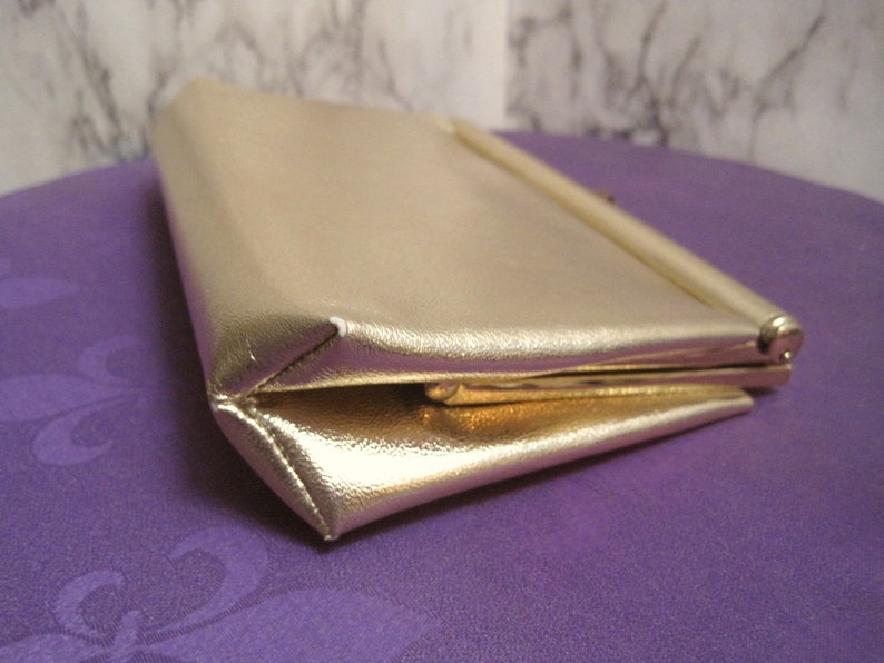 Hide Away Handle After Five * Made in the U.S.A. Vintage 1950s Purse Gold Lame/' Clutch Bag Lift Clasp Closure