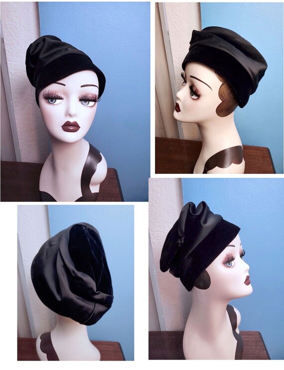 Velvet & Satin Slouch Hat, 1930s - 1940s Vintage … - image 8