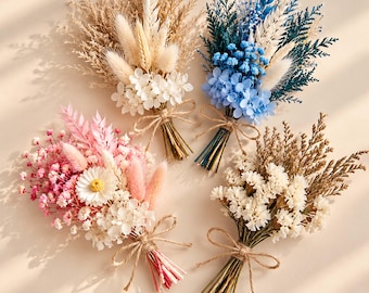 Pastel Preserved Mini Dried Flower Bouquet, Bohemian Tiny Dried Floral Arrangement, Desk Center Ornament, Delicate Holiday Gift Idea