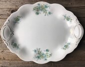 Vintage Ironstone Platter . Shabby Chic Beach Cottage Decor . Antique Blue Transfer Ware . Scalloped Edge Platter . Kitchen Decor