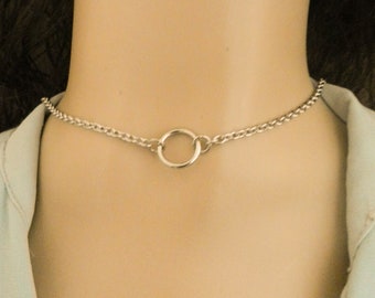 O Ring Discreet Public Day Collar, Minimalist Simple Subtle BDSM Stainless Steel Submissive DDLG Choker 24/7 Wear, Unique Gift for Sub