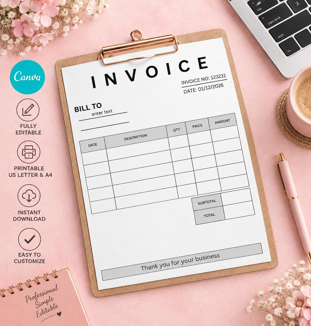 Simple Printable Invoice and Minimalist Service Invoice Template ...