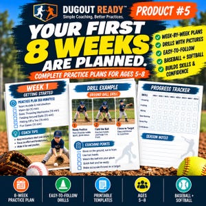 Youth Baseball Coach Guide | 8-Week Practice Plans & Printable Drills | Ages 5–8
