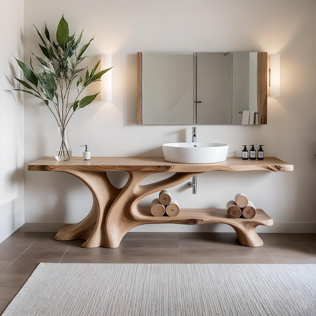 Natural Solid Wood Bathroom Vanity, Organic Tree Trunk Sink Stand, Live ...