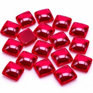 Synthetic Ruby Square Cabochon Flat Back Gemstone 3–8mm, AAA Red Lab Created Ruby Loose Stone for Jewelry Making, July Birthstone