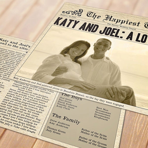 Newspaper Printable Wedding Program