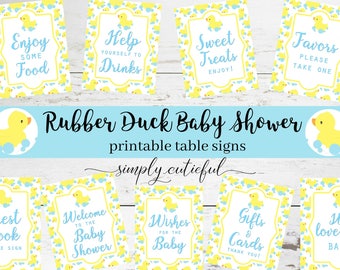 Rubber Duck Baby Shower Prints, Table Set Printable Party Decor, Ducky Baby Shower, Digital Downloads 8x10 Table Signs