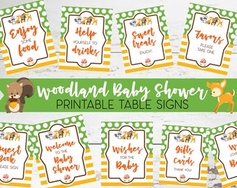 Woodland Baby Shower Table Signs, Printable Woodland Party Favors, Party Decor, Woodland Baby Shower Theme Printables and Signs