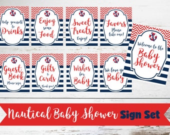 Nautical Baby Shower Printable Signs for Table Decorations and Party Favors