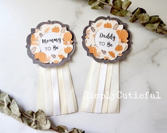 Little Pumpkin Baby Shower, Fall Baby Shower, Orange Beige Corsage Pins, Autumn Mommy To Be Pin, Daddy to Be Pin, Pumpkin Baby Shower