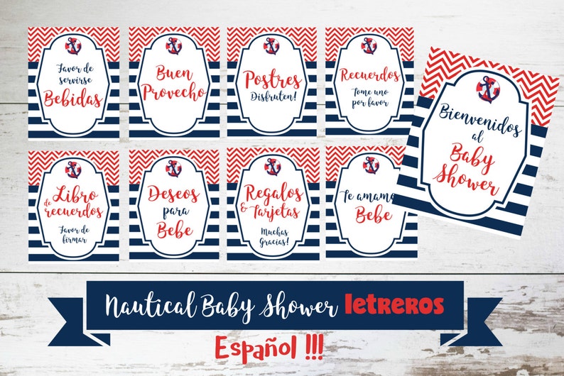 Nautical Baby Shower Printable Sign Set In Spanish Diy Baby Etsy