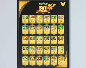 Affiche de collection pour 30 cartes Pikachu | Collection 30 ans | Fichier numérique à imprimer | 50 × 70 cm - VERSION NOIR FR